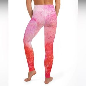 The Cool Ppl. Women's Orion Long Pink Red Ombré Mid Rise Leggings Size SMALL